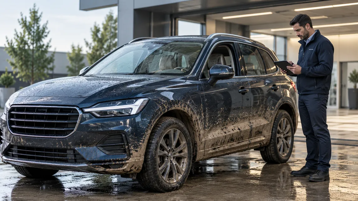 Sel hasarı görülen SUV aracın uzman tarafından değerlendirilmesi
